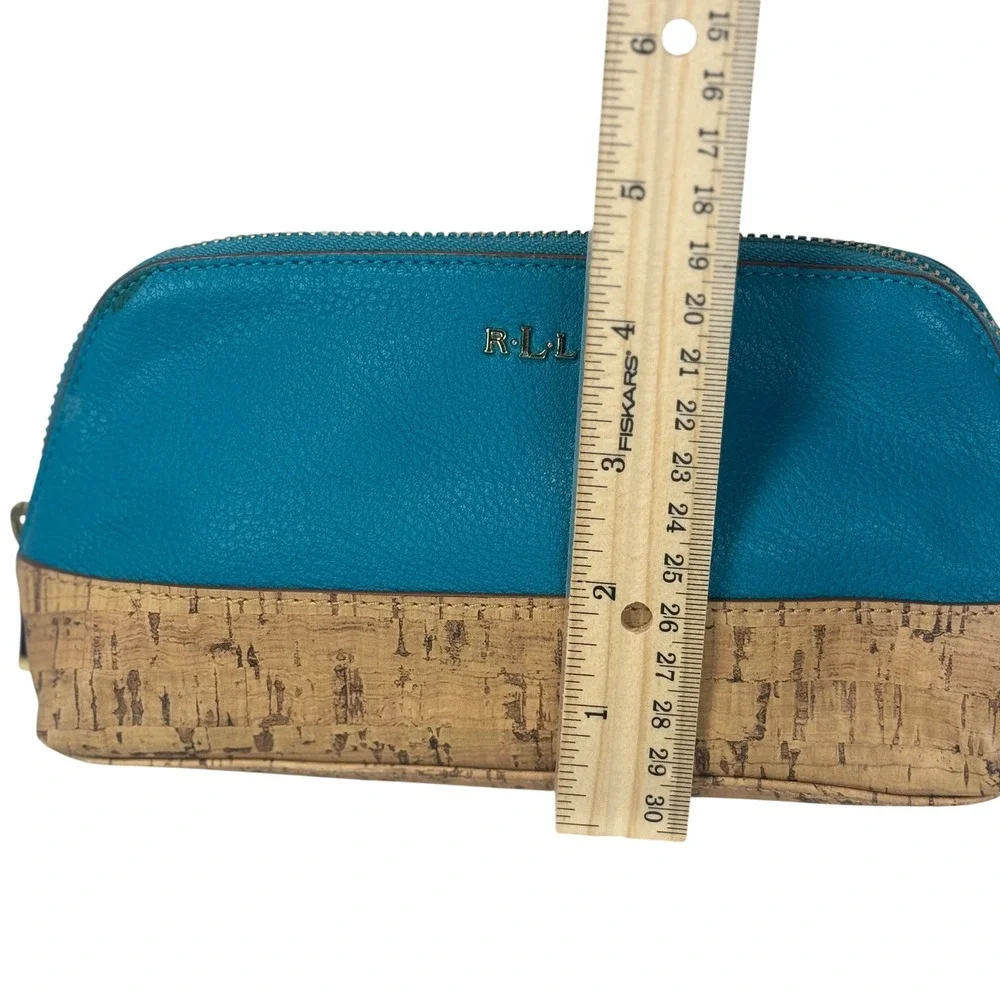 Lauren Ralph Lauren Teal‎ Cork Cosmetic Bag Makeup Pouch Zippered Organizer